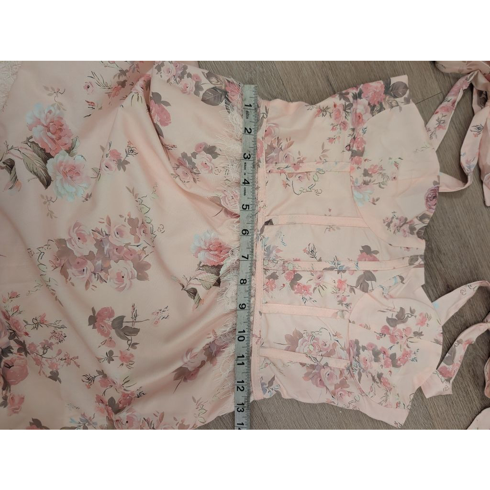 Women's Pink Floral Maxi Dress shoulder tie lace trim new preppy dainty flowy XS - Picture 9 of 9